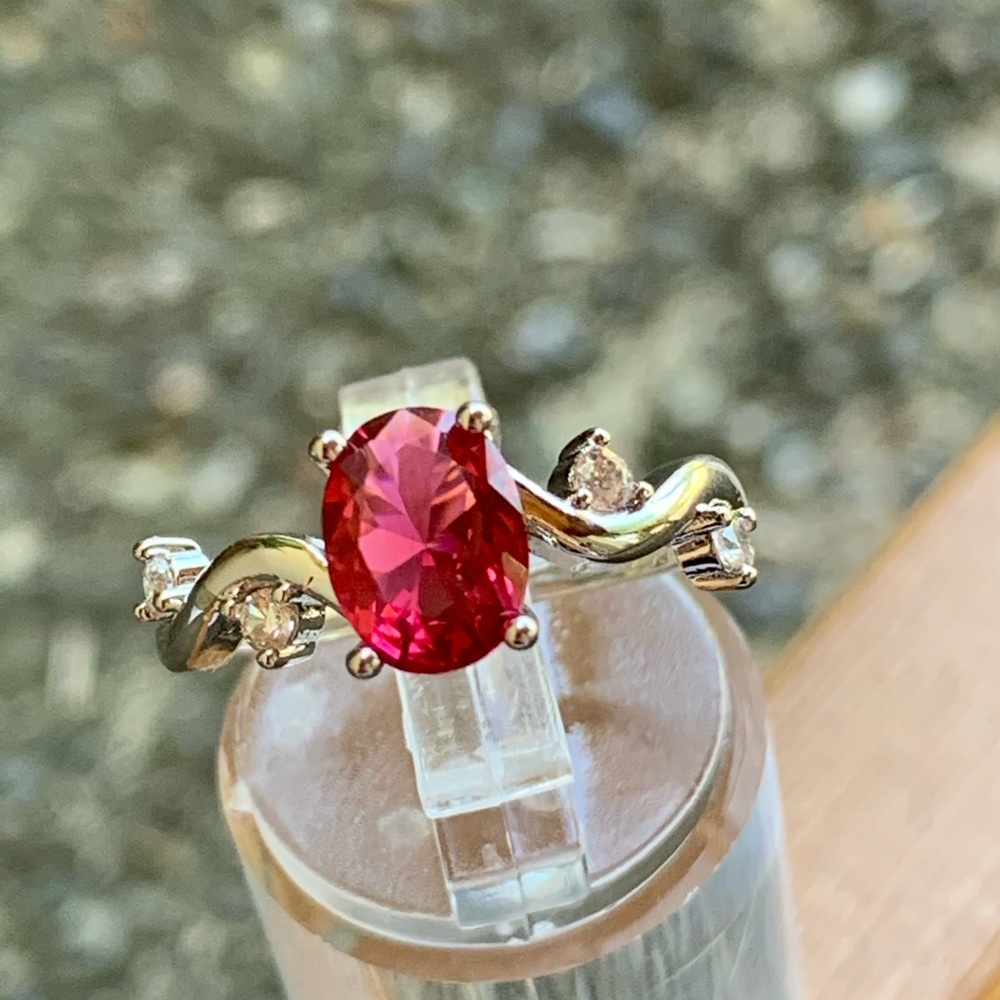 925 Silver Jewelry Wedding Ring Oval Cut Ruby Ring